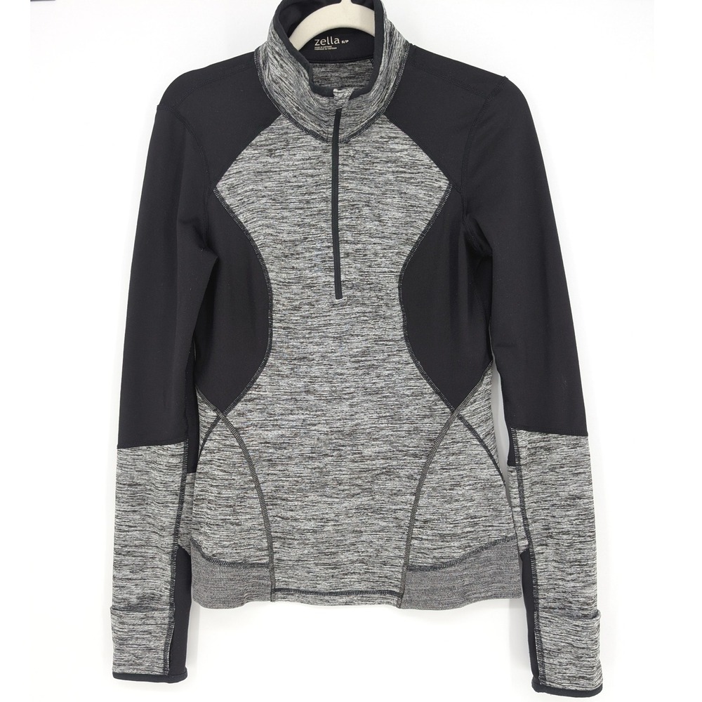 Zella 1/4 Zip Pullover‎ Women Small Black Gray Space Dye Athleisure Active Tech